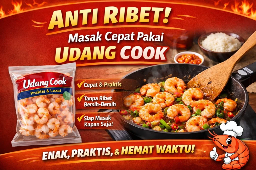 Udang cook siap saji dimasak cepat dengan bumbu sederhana di dapur modern