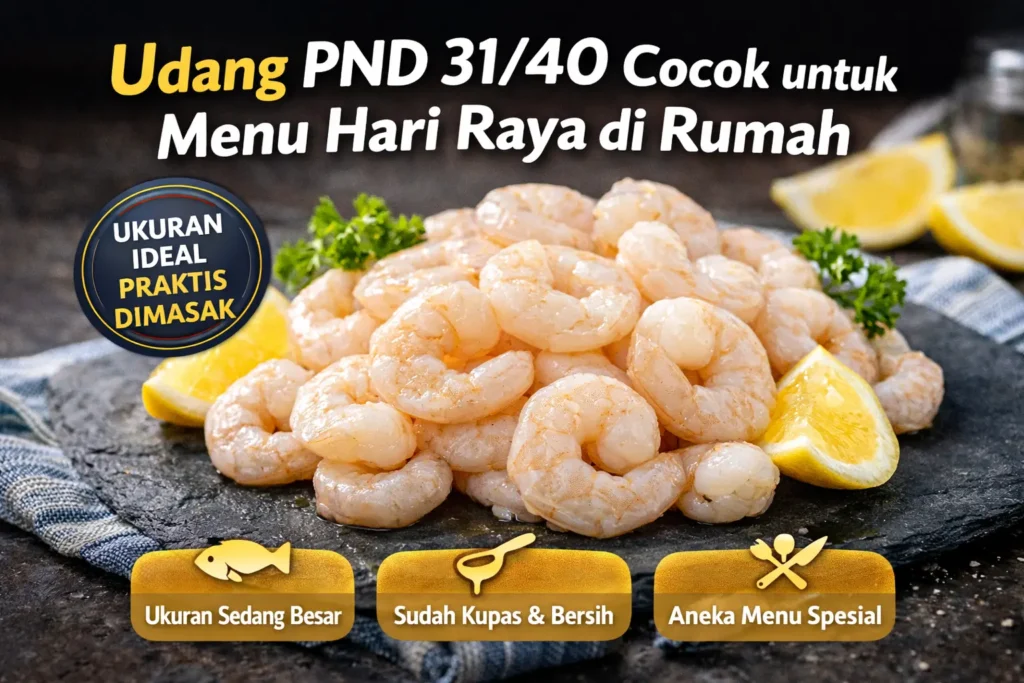 Udang PND 31/40 segar ukuran sedang besar siap dimasak untuk hidangan spesial hari raya keluarga