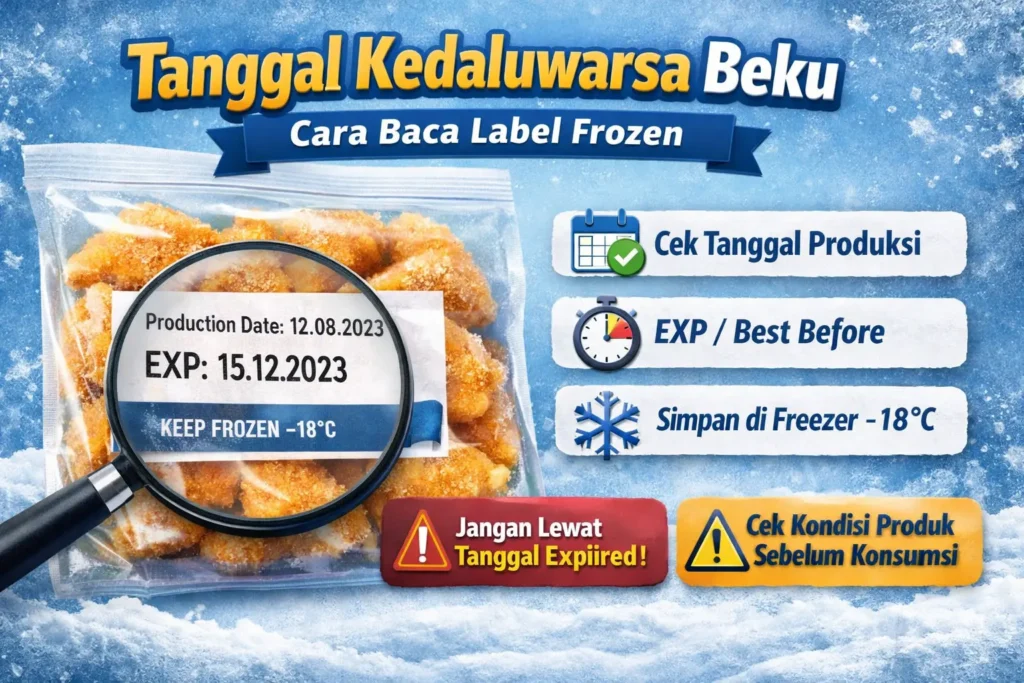Label tanggal kedaluwarsa beku pada kemasan frozen food